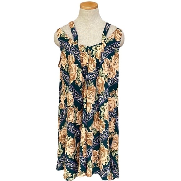 Umgee Dress Floral Cold Shoulder Green Brown Tan Size Small - Picture 1 of 15